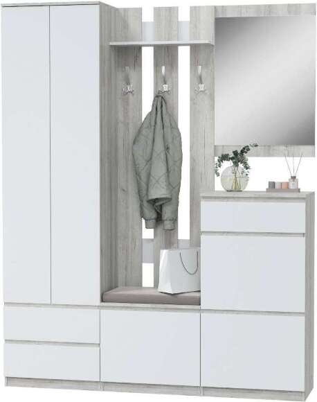 Тумба с мягким сиденьем Лори (MLK) Дуб серый/Белый