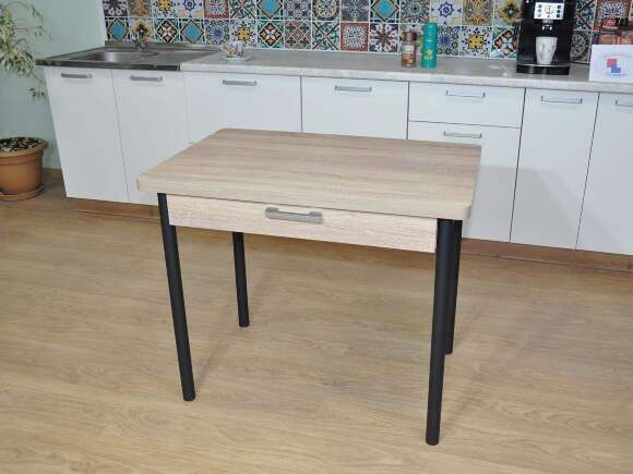 Симпл стол обеденный раскладной с ящиком / Дуб сонома/черный