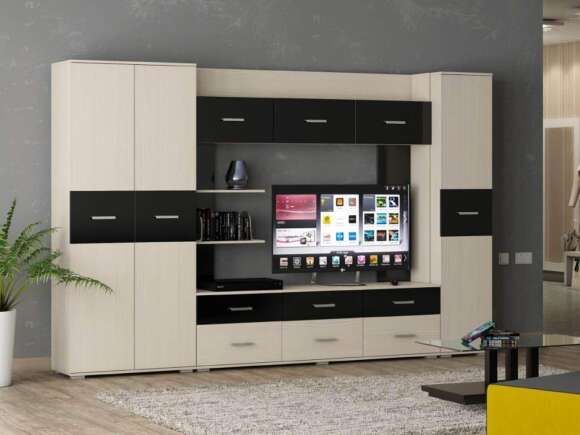 Гостиная Сити 1 Белая Аляска / Черный Гостиная Сити 1 Белая Аляска / Черный