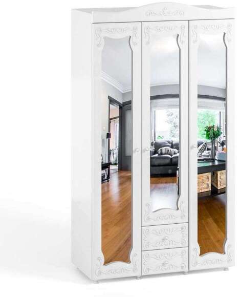 Шкаф 3-х дверный с ящиками и зеркалами Италия ИТ-58 белое дерево Шкаф 3-х дверный с ящиками и зеркалами Италия ИТ-58 белое дерево