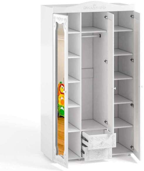 Шкаф 3-х дверный с ящиками и зеркалами Италия ИТ-58 белое дерево Шкаф 3-х дверный с ящиками и зеркалами Италия ИТ-58 белое дерево