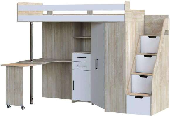 Карамель 77-03 кровать-чердак 2х этажная Дуб Сонома / Белый