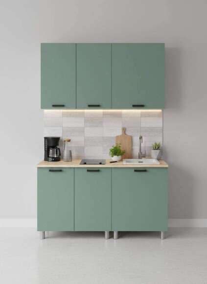 МК Аленушка 1,4м Орешник Матовая Мята,скоба черный,сонома (без столешницы)