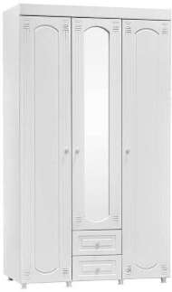 Шкаф 3-х дверный с ящиками и зеркалом Афина АФ-57 белое дерево