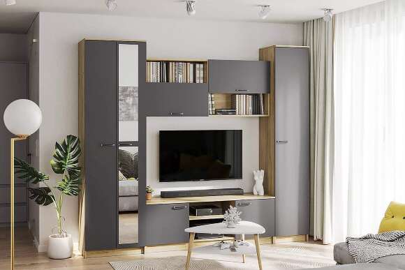 Стенка в гостиную Герда, серый графит