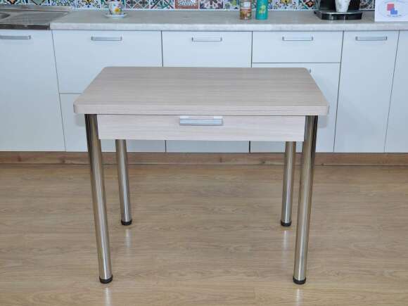 Симпл стол обеденный раскладной с ящиком / Ясень шимо светлый/хром