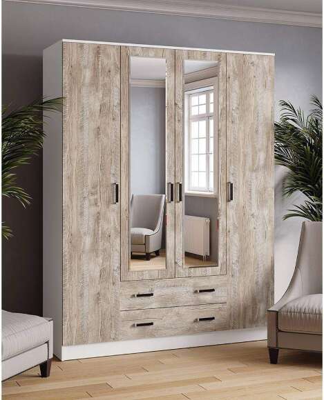 Шкаф для одежды и белья с антресолью Лагуна 160 см, белый/дуб юкон