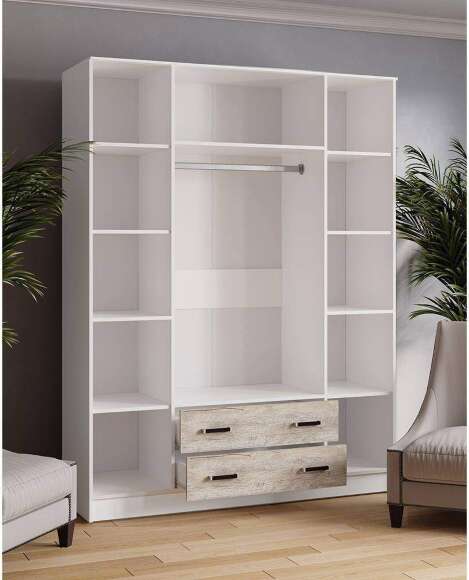 Шкаф для одежды и белья с антресолью Лагуна 160 см, белый/дуб юкон