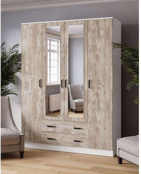 Шкаф для одежды и белья с антресолью Лагуна 160 см, белый/дуб юкон