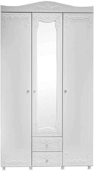 Шкаф 3-х дверный с ящиками и зеркалом Италия ИТ-57 белое дерево Шкаф 3-х дверный с ящиками и зеркалом Италия ИТ-57 белое дерево