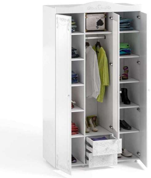 Шкаф 3-х дверный с ящиками и зеркалом Италия ИТ-57 белое дерево Шкаф 3-х дверный с ящиками и зеркалом Италия ИТ-57 белое дерево