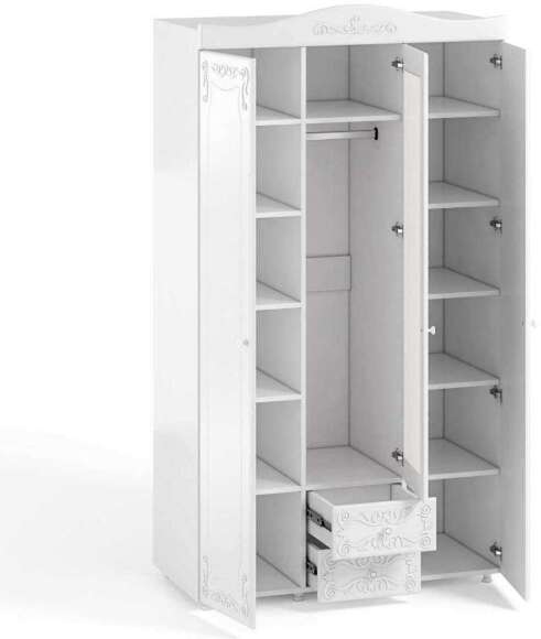 Шкаф 3-х дверный с ящиками и зеркалом Италия ИТ-57 белое дерево Шкаф 3-х дверный с ящиками и зеркалом Италия ИТ-57 белое дерево