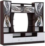 Стенка в гостиную Женева, Белый глянец холодный, Венге