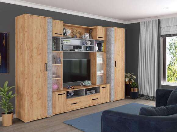 Шкаф для белья Оскар-18 (ТЭКС) Дуб Крафт / Ателье Шкаф для белья Оскар-18 (ТЭКС) Дуб Крафт / Ателье