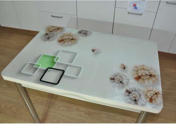 Симпл фотопечать стол обеденный раскладной / ирис/дуб молочный/хром