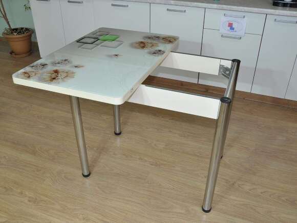 Симпл фотопечать стол обеденный раскладной / ирис/дуб молочный/хром