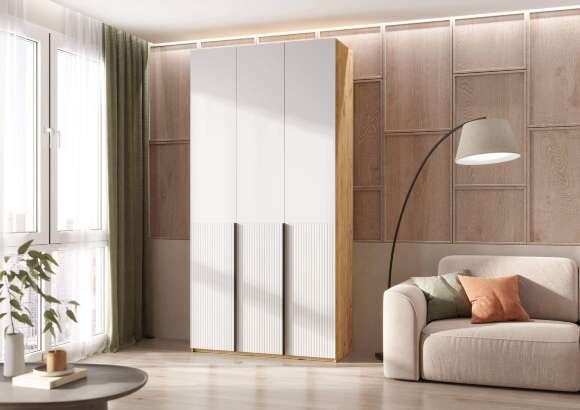 Марвэл Шкаф 3-х ств. (1200) с доп.ящиками (Браш Вайт, Дуб Крафт)