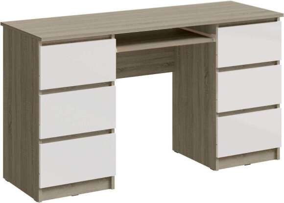 Стол письменный Челси 6 ящиков белый глянец / дуб сонома