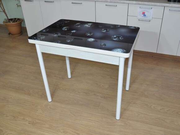 Симпл фотопечать стол обеденный раскладной / кристаллы/бетон белый/белый