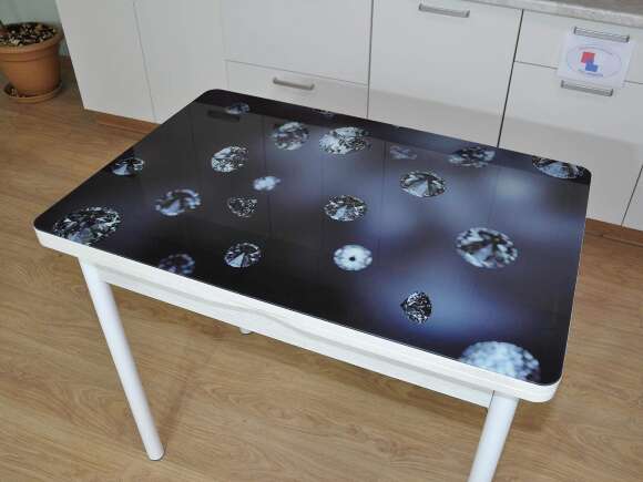 Симпл фотопечать стол обеденный раскладной / кристаллы/бетон белый/белый