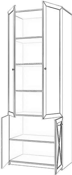 Бэль Шкаф двухдверный со стеклом (задняя стенка зеркало) Слоновая кость