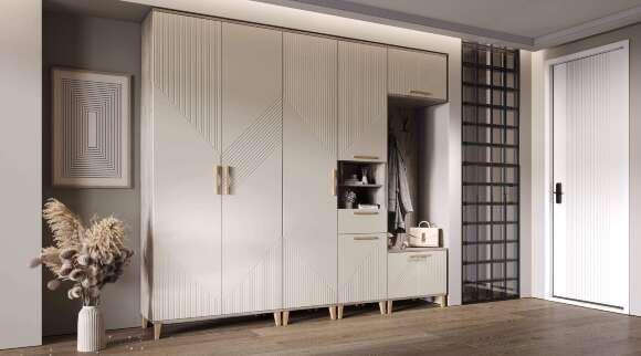 Ирис Прихожая Шкаф с вешалками (Кашемир, Дуб Крафт серый)