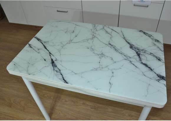 Симпл фотопечать стол обеденный раскладной / мрамор белый/бетон белый/белый