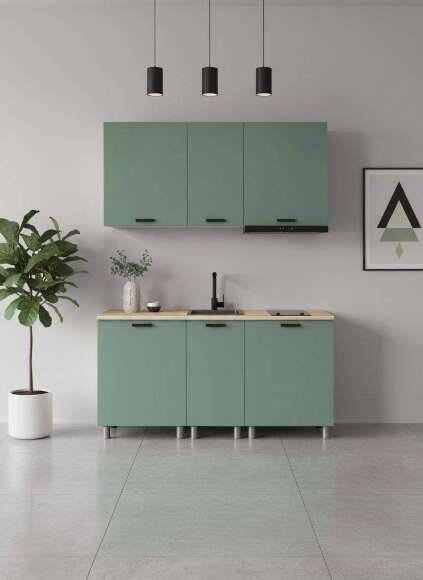 МК Аленушка 1,6м в.3 Орешник Матовая Мята,скоба черный,сонома (без столешницы)