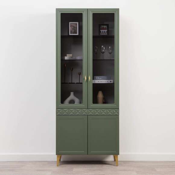 Марион шкаф-витрина 16.397.02 Дымчатый зеленый / Олива шагрень Марион шкаф-витрина 16.397.02 Дымчатый зеленый / Олива шагрень