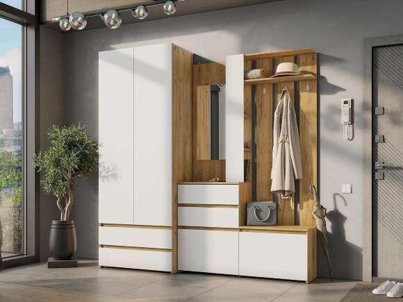 Прихожая Некст 1 вар. 1 / Дуб золотой/Белый