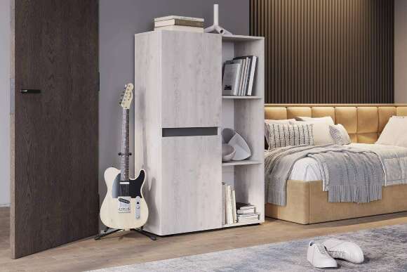 Шкаф-стеллаж Мрия ШК-16, Бетон пайн светлый, Графит