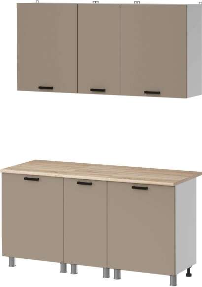 МК Аленушка 1,6м в.3 Орешник Матовый Вижен,скоба черный,сонома (без столешницы)