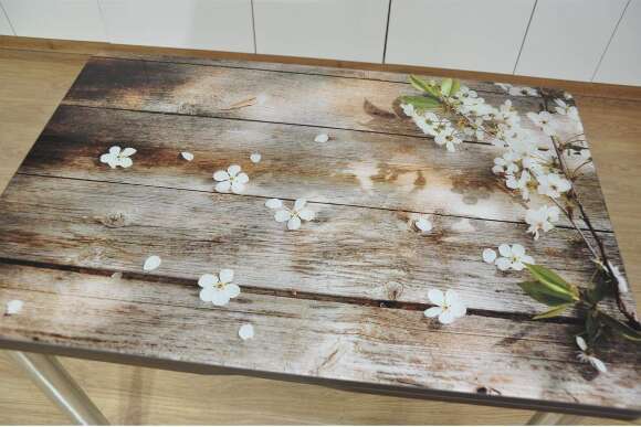 Симпл фотопечать стол обеденный раскладной / цветы на досках/венге/хром