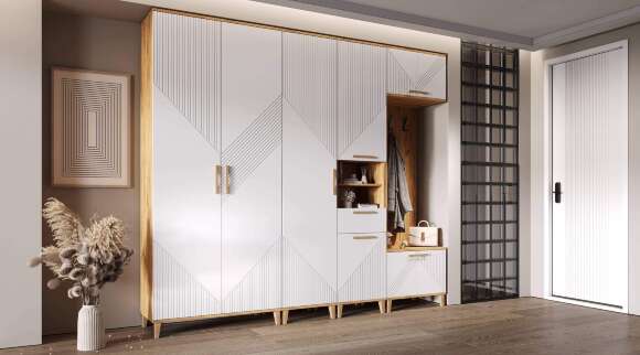 Прихожая Ирис, Браш Вайт, Дуб крафт. Комплект 1 Прихожая Ирис, Браш Вайт, Дуб крафт. Комплект 1