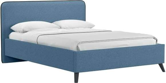 Миа кровать 140 Bravo blue (светло-синий) / кант Лайт 10 Велюр (коричневый)