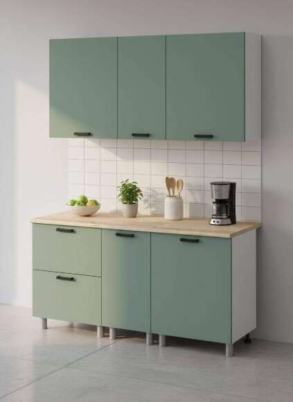 МК Аленушка 1,6м в.4 Орешник Матовая Мята,скоба черный,сонома (без столешницы)