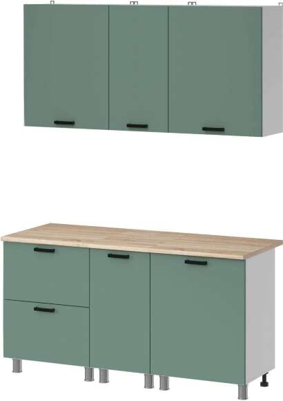 МК Аленушка 1,6м в.4 Орешник Матовая Мята,скоба черный,сонома (без столешницы)