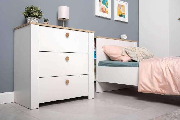 Комод с ящиками 16.228.03 Джастин Белый шагрень, Дуб Белый Комод с ящиками 16.228.03 Джастин Белый шагрень, Дуб Белый