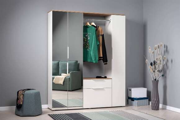 Шкаф для одежды Октава 13.338, Белый шагрень, Дуб золотой