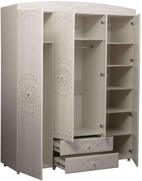 Шкаф 4-х дверный комбинированный с зеркалом Каролина вудлайн/сандал