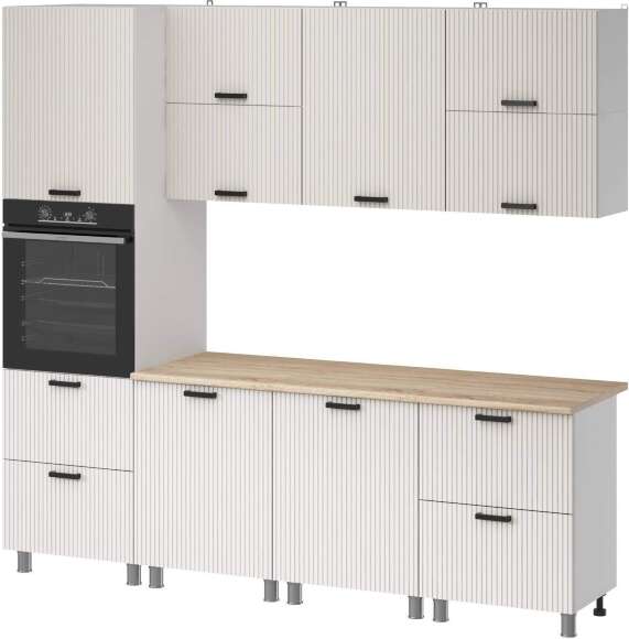 Кухня Аленушка 2,4м Лотос Молочный,скоба антрацит,сонома Кухня Аленушка 2,4м Лотос Молочный,скоба антрацит,сонома