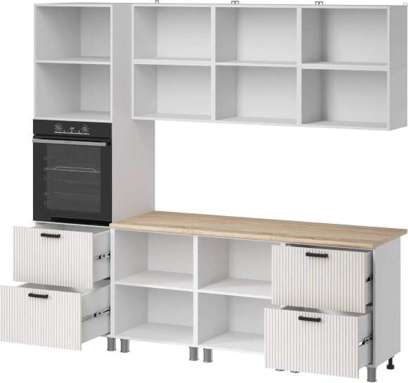 Кухня Аленушка 2,4м Лотос Молочный,скоба антрацит,сонома Кухня Аленушка 2,4м Лотос Молочный,скоба антрацит,сонома