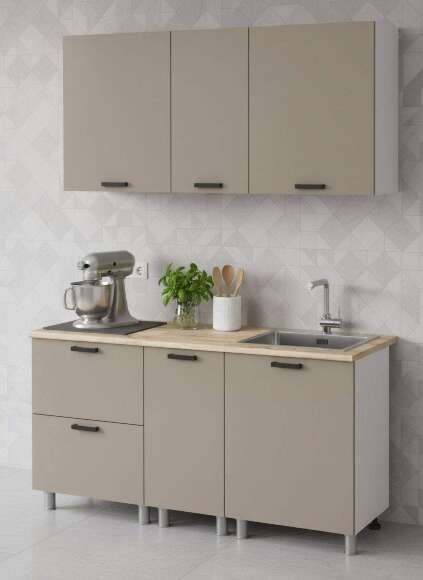 МК Аленушка 1,6м в.4 Орешник Матовый Вижен,скоба черный,сонома (без столешницы)