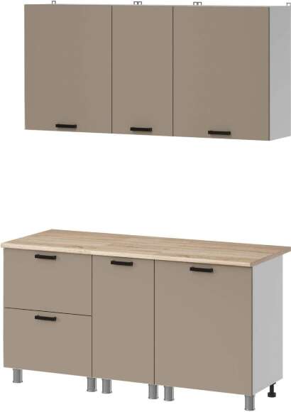 МК Аленушка 1,6м в.4 Орешник Матовый Вижен,скоба черный,сонома (без столешницы)