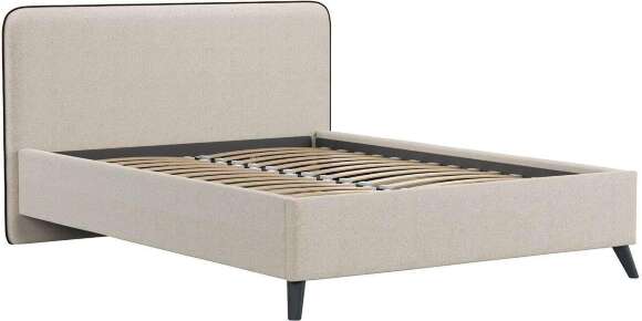 Миа кровать 140 Bravo white (светло-бежевый) / кант Лайт 10 Велюр (коричневый)