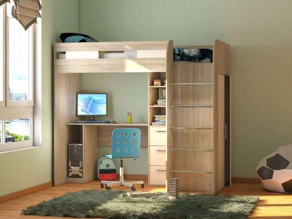 Лео кровать-чердак Дуб Сонома / Белый снег Лео кровать-чердак Дуб Сонома / Белый снег