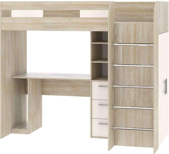 Лео кровать-чердак Дуб Сонома / Белый снег Лео кровать-чердак Дуб Сонома / Белый снег