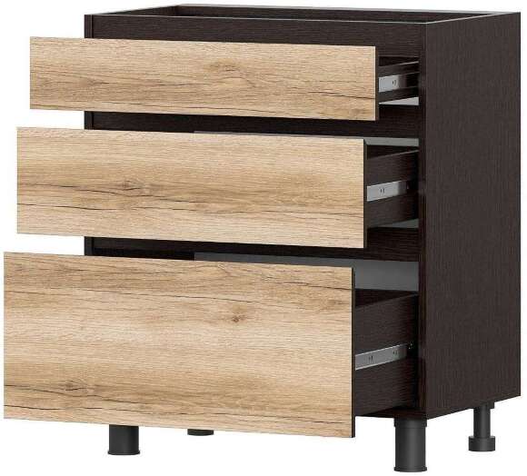 Шкаф кухонный напольный с ящиками 70 см Берген 7с3 (Венге/Дуб Делано)