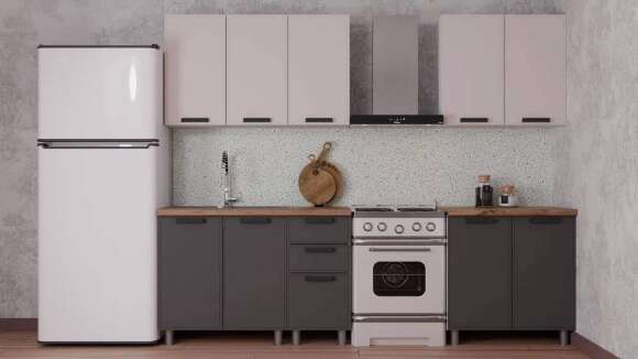 Кухня Аленушка 2 м Магнолия Кашемир/Сталь,скоба черный,черный Кухня Аленушка 2 м Магнолия Кашемир/Сталь,скоба черный,черный