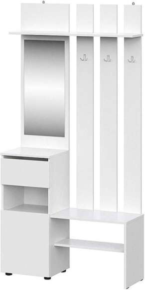 Токио вешалка с зеркалом / Белый текстурный